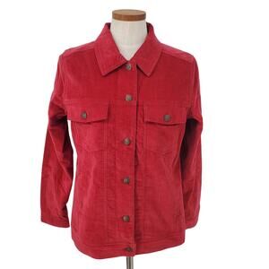 Denim & Co Red Collard Corduroy Jacket‎ 100% Cotton Pockets Womens Size Small